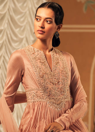 Dusky Pink Naqsh Anarkali And Dupatta by Ridhi Mehra, available on Indiaspopup.com