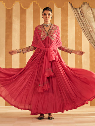 Royal Fuchsia Aalam Anarkali And Dupatta by Ridhi Mehra, available on Indiaspopup.com