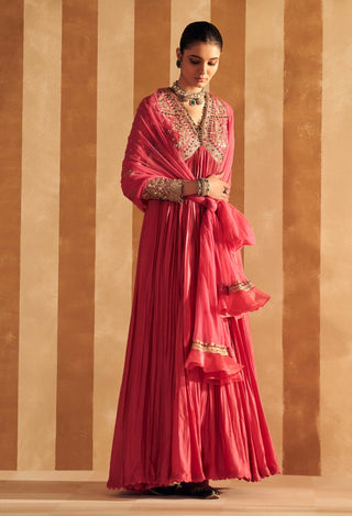 Royal Fuchsia Aalam Anarkali And Dupatta by Ridhi Mehra, available on Indiaspopup.com