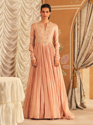 Dusky Pink Naqsh Anarkali And Dupatta by Ridhi Mehra, available on Indiaspopup.com