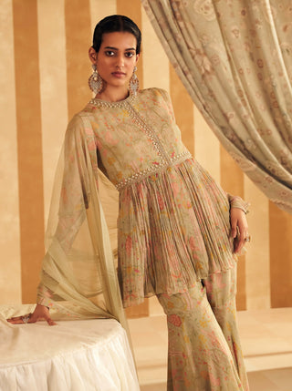 Mint Green Nashit Peplum And Gharara Set by Ridhi Mehra, available on Indiaspopup.com