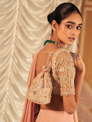 Dusky Pink Hunarban Sari And Blouse by Ridhi Mehra, available on Indiaspopup.com