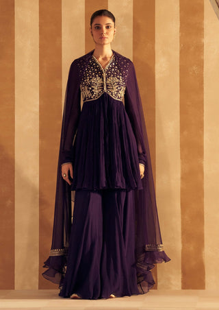 Purple Anjum Short Anarkali And Gharara Set by Ridhi Mehra, available on Indiaspopup.com