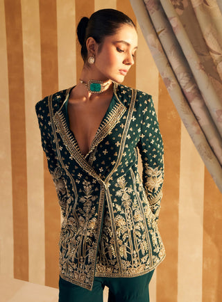 Emerald Green Zeeb Jacket And Flared Pant by Ridhi Mehra, available on Indiaspopup.com