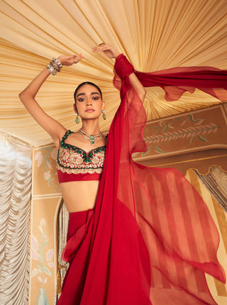 Red Chashm Sari And Blouse by Ridhi Mehra, available on Indiaspopup.com