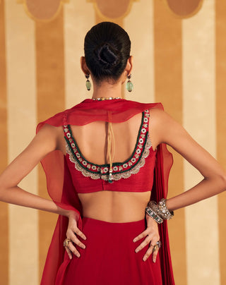 Red Chashm Sari And Blouse by Ridhi Mehra, available on Indiaspopup.com