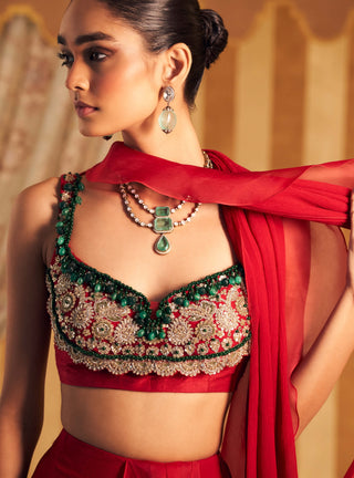 Red Chashm Sari And Blouse by Ridhi Mehra, available on Indiaspopup.com