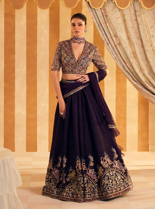 Purple Naghma Sari And Blouse by Ridhi Mehra, available on Indiaspopup.com