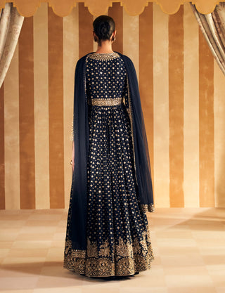 Navy Ibtida Anarkali And Dupatta by Ridhi Mehra, available on Indiaspopup.com