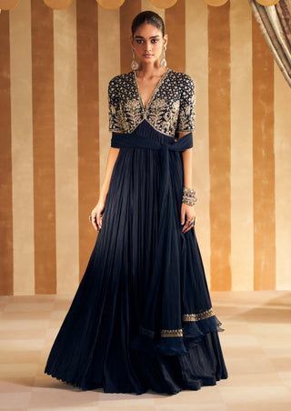 Navy Zarqaa Anarkali And Dupatta by Ridhi Mehra, available on Indiaspopup.com