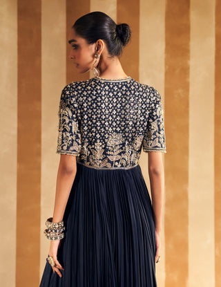 Navy Zarqaa Anarkali And Dupatta by Ridhi Mehra, available on Indiaspopup.com