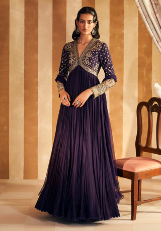 Purple Fanon Anarkali And Dupatta by Ridhi Mehra, available on Indiaspopup.com