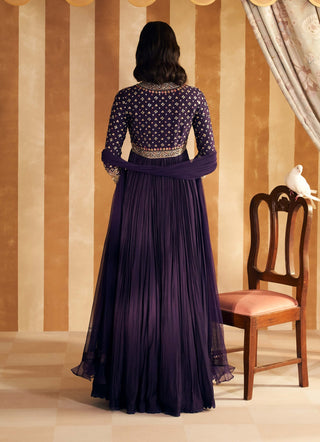 Purple Fanon Anarkali And Dupatta by Ridhi Mehra, available on Indiaspopup.com