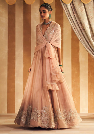 Dusky Pink Tehseen Anarkali And Dupatta by Ridhi Mehra, available on Indiaspopup.com