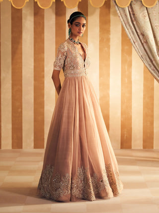 Dusky Pink Tehseen Anarkali And Dupatta by Ridhi Mehra, available on Indiaspopup.com