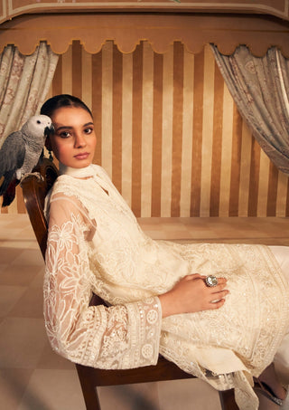 Ivory Embroidered Zohra Kurta Set by Ridhi Mehra, available on Indiaspopup.com