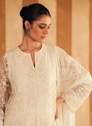 Ivory Embroidered Zohra Kurta Set by Ridhi Mehra, available on Indiaspopup.com