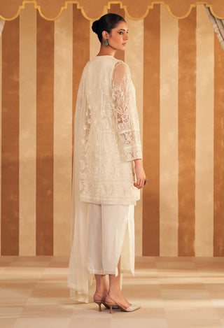 Ivory Embroidered Zohra Kurta Set by Ridhi Mehra, available on Indiaspopup.com