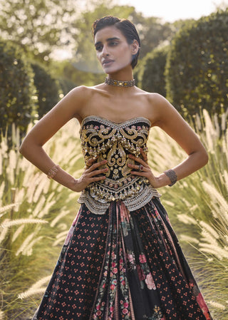 Midnight black raw silk lehenga set