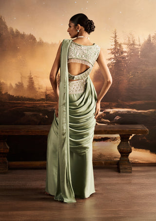 Mapple mint embellished sari with blouse