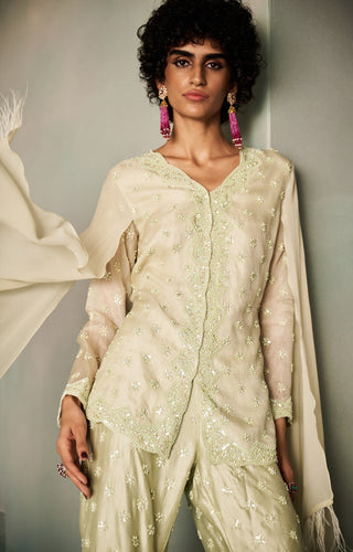 Aurelia mint green embellished jacket pant set