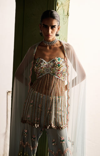 Helen ice blue embellished sharara set
