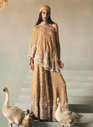 Camilla golden one-shoulder cape garara set