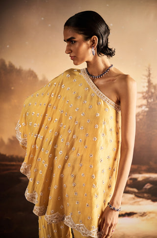 Meadow ice mustard one-shoulder cape garara set