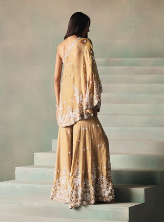 Camilla golden one-shoulder cape garara set