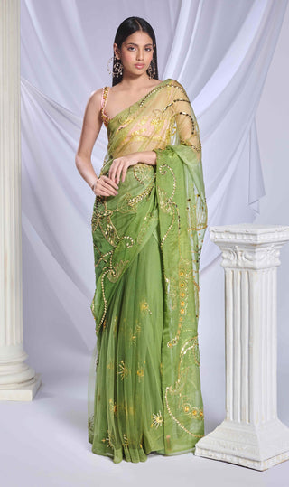 Sea Frost Green Sari And Blouse by Papa Don'T Preach By Shubhika, available on Indiaspopup.com