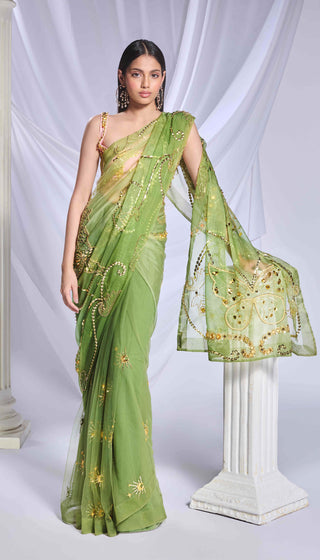 Sea Frost Green Sari And Blouse by Papa Don'T Preach By Shubhika, available on Indiaspopup.com