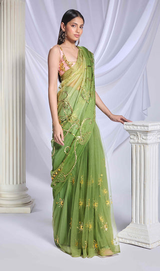 Sea Frost Green Sari And Blouse by Papa Don'T Preach By Shubhika, available on Indiaspopup.com