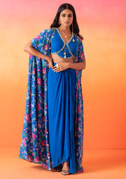Seema Thukral-Electric Blue Printed Cape And Skirt Set-INDIASPOPUP.COM