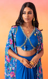 Seema Thukral-Electric Blue Printed Cape And Skirt Set-INDIASPOPUP.COM