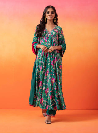 Seema Thukral-Emerald Green Printed Kurta Set-INDIASPOPUP.COM