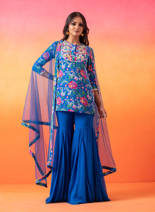 Seema Thukral-Electric Blue Printed Kurta And Gharara Set-INDIASPOPUP.COM