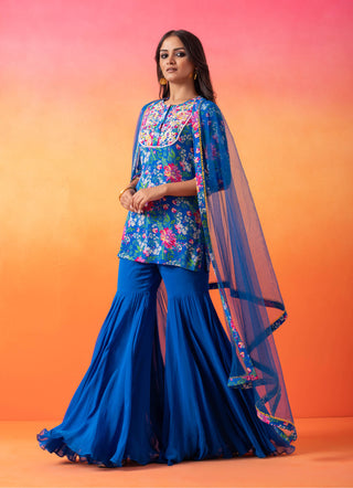 Seema Thukral-Electric Blue Printed Kurta And Gharara Set-INDIASPOPUP.COM