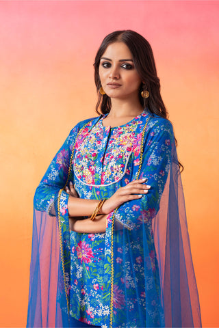 Seema Thukral-Electric Blue Printed Kurta And Gharara Set-INDIASPOPUP.COM