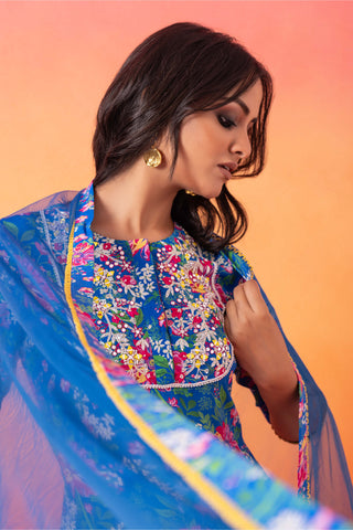 Seema Thukral-Electric Blue Printed Kurta And Gharara Set-INDIASPOPUP.COM