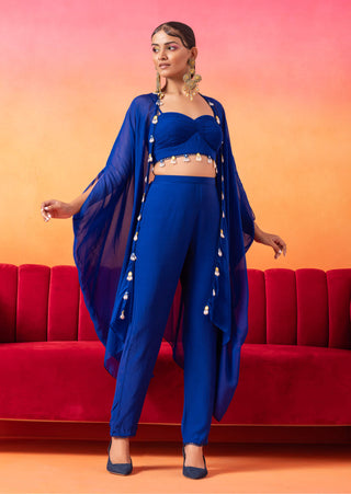 Seema Thukral-Electric Blue Cami Top And Cape Set-INDIASPOPUP.COM