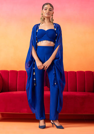 Seema Thukral-Electric Blue Cami Top And Cape Set-INDIASPOPUP.COM