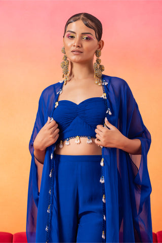 Seema Thukral-Electric Blue Cami Top And Cape Set-INDIASPOPUP.COM