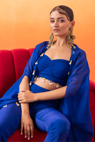 Seema Thukral-Electric Blue Cami Top And Cape Set-INDIASPOPUP.COM