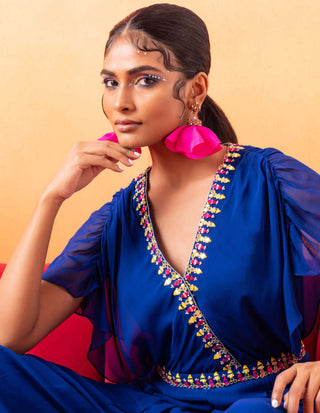 Seema Thukral-Electric Blue Pleated Jumpsuit-INDIASPOPUP.COM