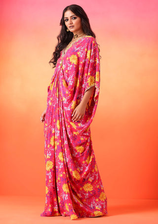 Seema Thukral-Fuscia Pink Printed Kaftan-INDIASPOPUP.COM