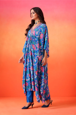 Seema Thukral-Electric Blue Printed Kaftan With Pants-INDIASPOPUP.COM