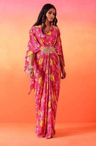 Seema Thukral-Fuschia Pink Printed Full Length Dress-INDIASPOPUP.COM