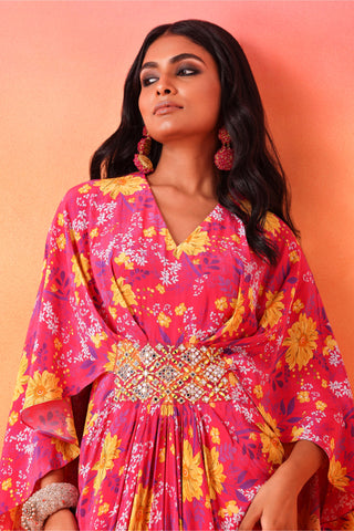 Seema Thukral-Fuschia Pink Printed Full Length Dress-INDIASPOPUP.COM