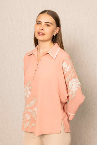 Meher peach eyelet top