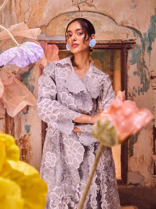 Gray Ivory Trench Coat With Belt by Shriya Som available on Indiaspopup.com